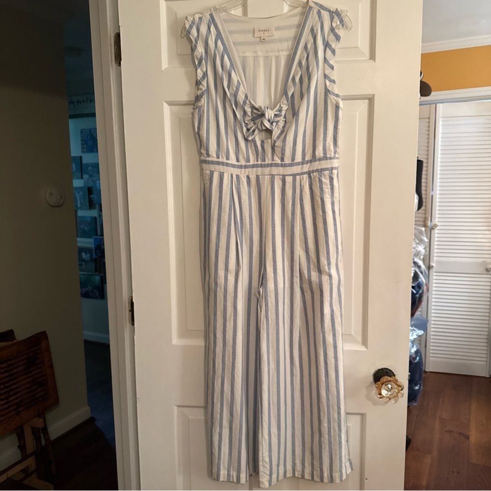 Everly Blue and White Striped Jumpsuit